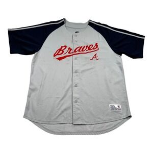 Atlanta Braves Jersey Mens 2XL Gray MLB Baseball Button Front Dynasty Mesh